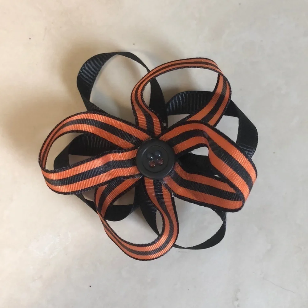 2/$15 - 2 Halloween Hair Clips Orange & Black Ribbon Bows Girls